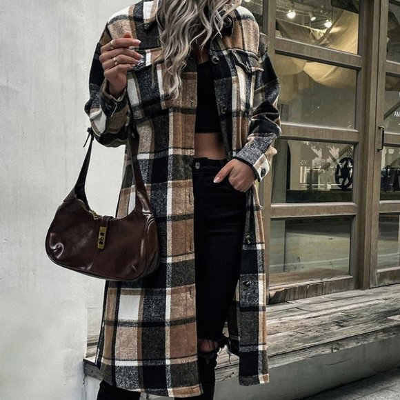 Casual Contemporary Plaid Print Drop Shoulder Coat - Picture 7 of 9